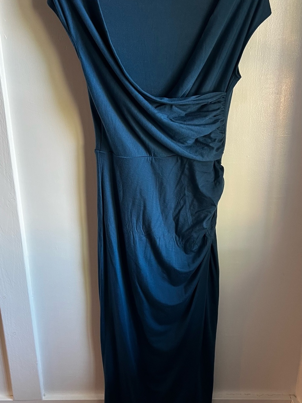 Reformation Royal Blue Draped Maxi Dress Deep V Ruched side